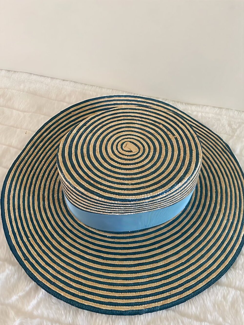 GUCCI Alvy Striped Beige and Light Blue Raffia Straw Hat - PRICE FIRM - Picture 6 of 16
